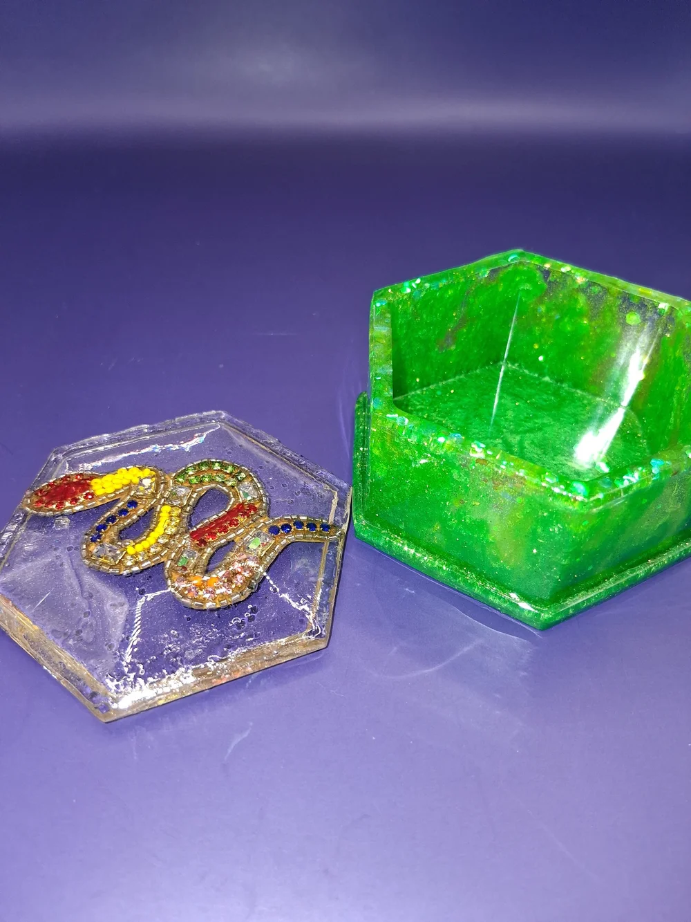 Green Hexagonal Beaded Trinket Box